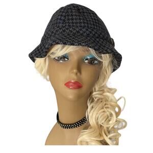 Wegener Vintage Blue Grey Houndstooth Tweed Fedora Hat